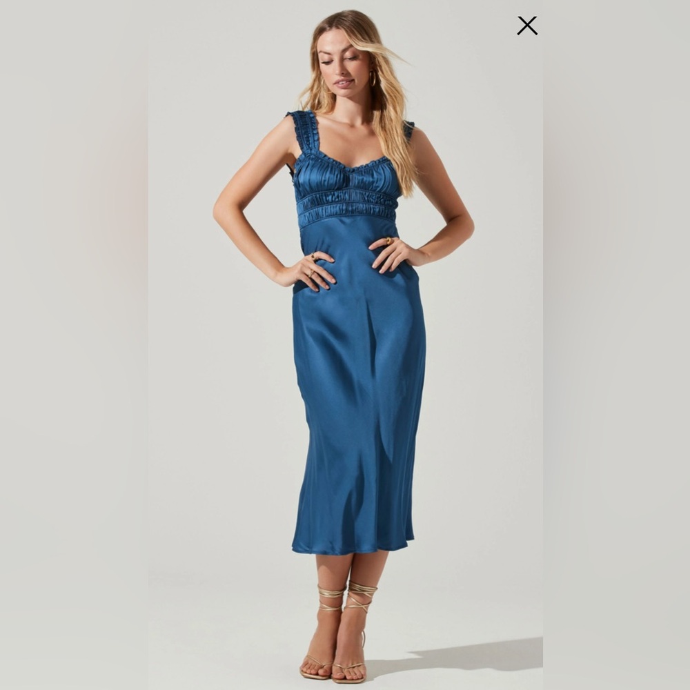 ASTR the Label Elegant Blue Satin Midi Dress